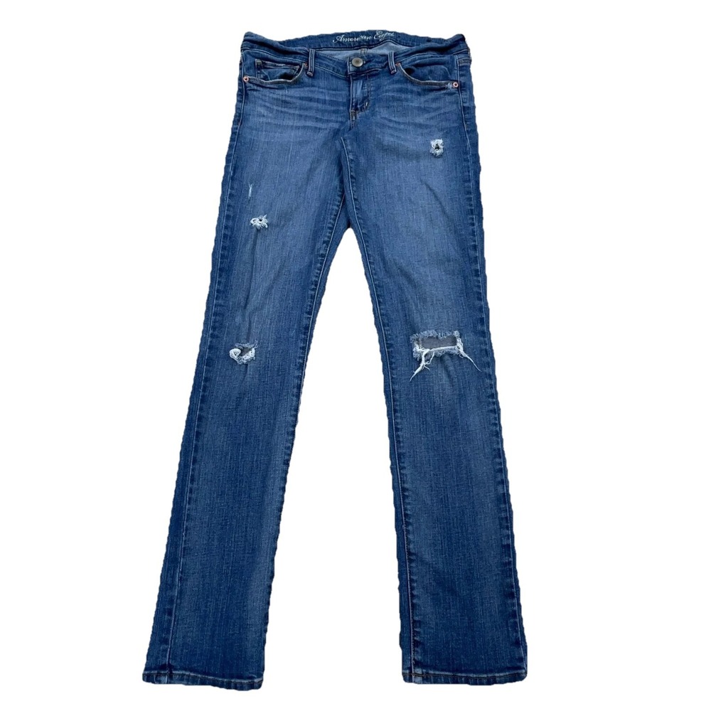 American Eagle Jeans Women 8 Skinny Fit Low Rise Dark Wash Faded Stretch Pants H